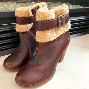 Timberland Fur High Heeled Leather Booties
